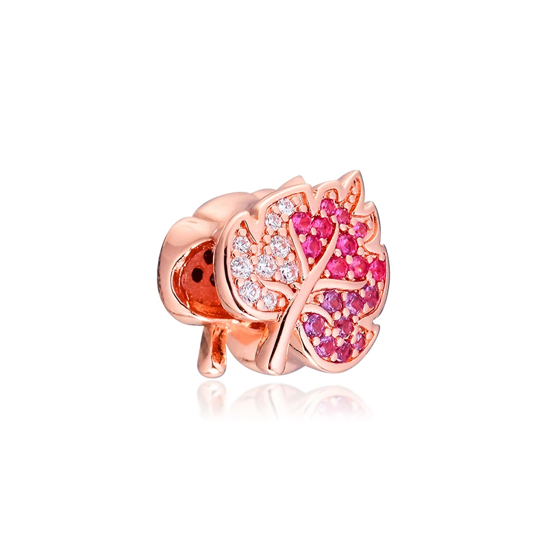 QANDOCCI 925 Sterling Silver Beads Fit Pandora Bracelets Rose Sparkling Pave Leaf Charms for Women DIY Jewelry kralen pulsera | Украшения и