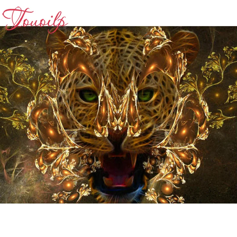 

Алмазная 5D картина TOUOILP, полноразмерная и круглая мозаика с тигром, леопардом, 3d круглые стразы