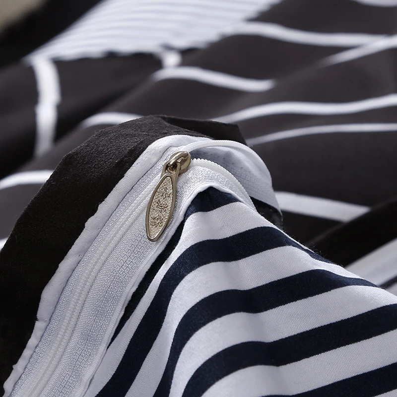 Reactive Printing Black Stripe King Size Bedding Set Autumn Winter Thickening Duvet Cover Simple 3-4 Pcs Bedclothes N98 | Дом и сад