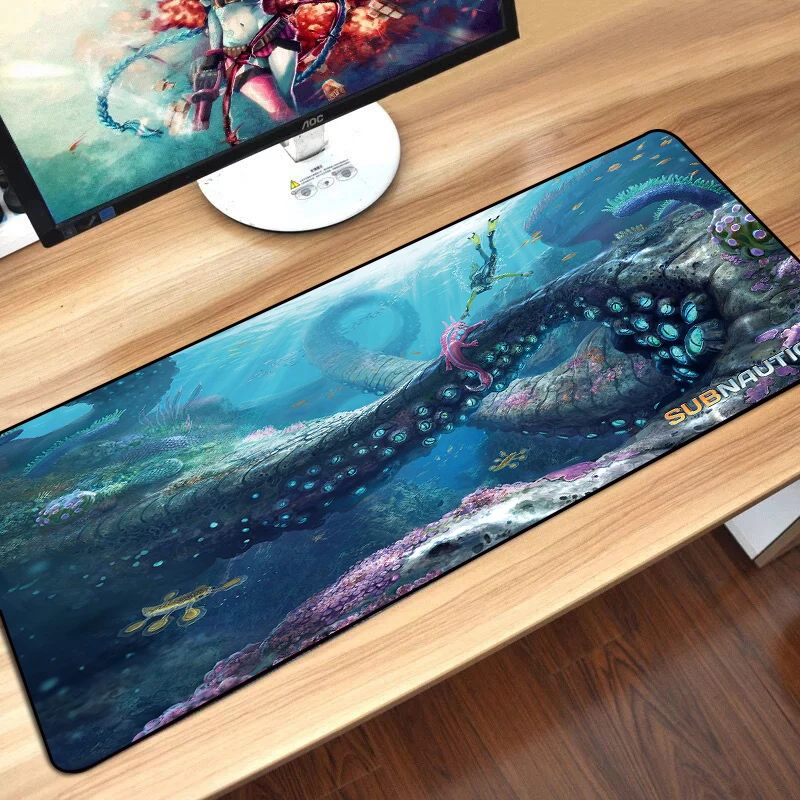 for subnautica gaming mouse pad rubber xl 800x300mm computer mousepad lockedge large keyboard soft mat anti silp for pc laptop free global shipping