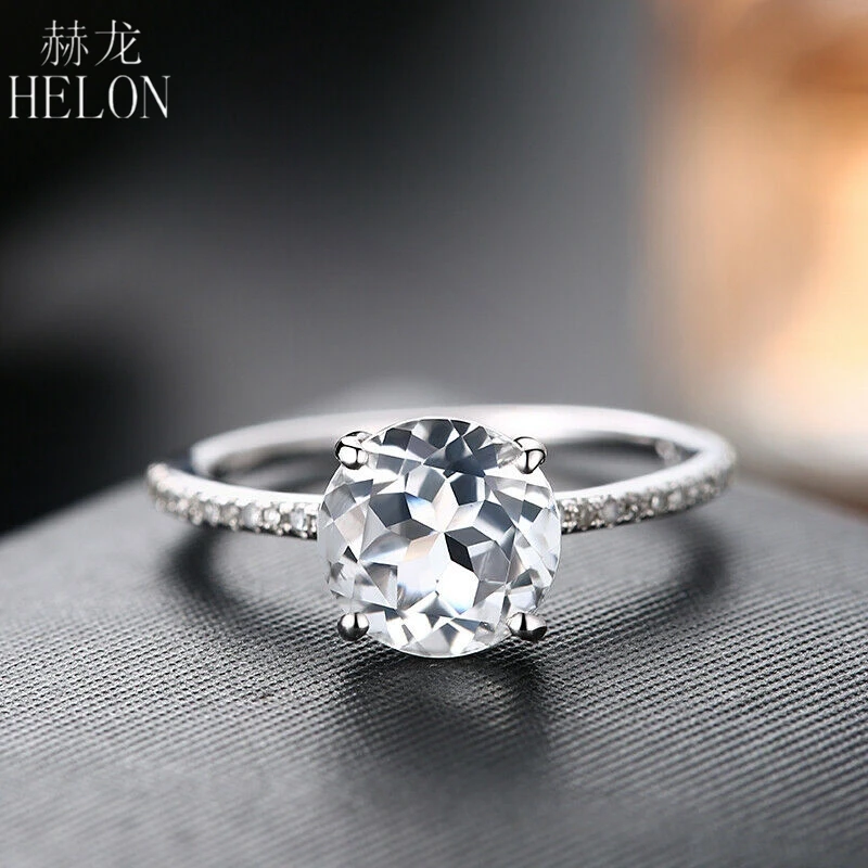 HELON 2ct Moissanite кольцо Твердое 14K белое золото круглый VVS/GH Выращенный в лаборатории Муассанит алмазные свадебные украшения для помолвки кольцо