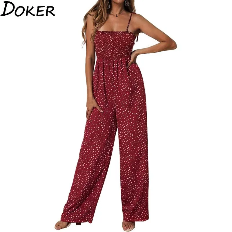 Женский комбинезон без рукавов элегантный пикантный в горошек с открытыми