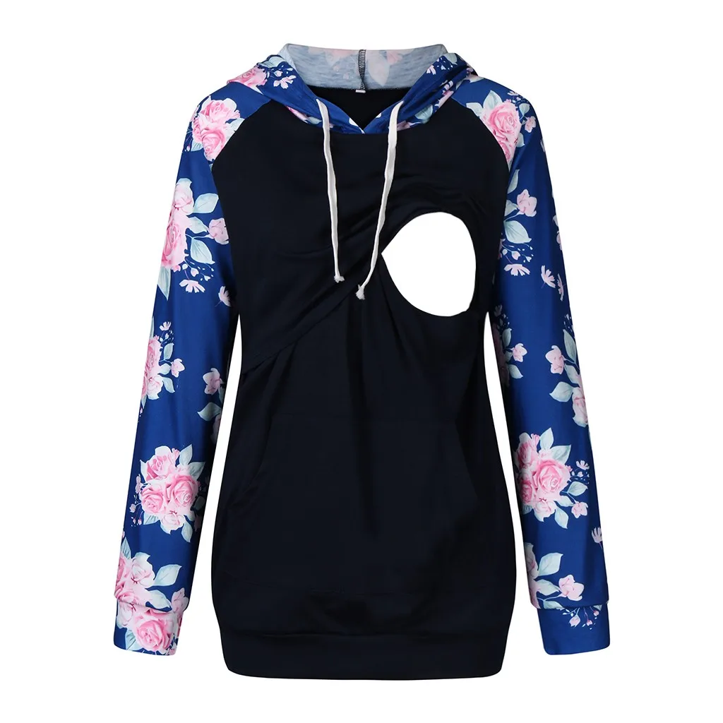 Топы для беременных зимняя толстовка с цветочным принтом Одежда кормления