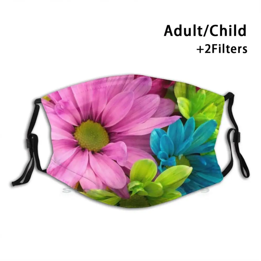 

Colourful Flowers Reusable Mouth Face Mask With Filters Kids Flowers Colourful Flowers Blue Pink Green Beautiful Nice Flores