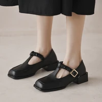 womens high heeled shoes spring and autumn thick soled square toe leather shoes fashion square heel shoes women casual shoes