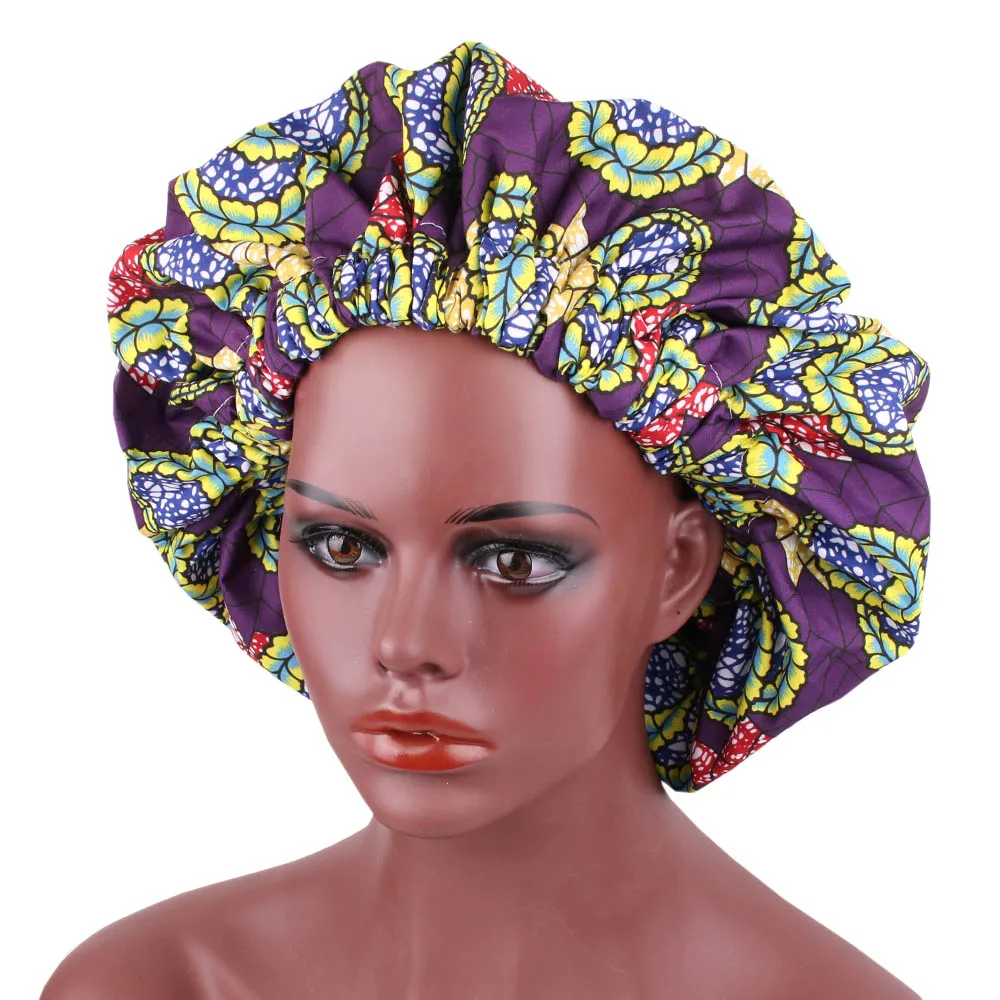 Extra Large Satin Lined African Bonnet Stretch Print Women Turban Ankara Bonnets Cap Hair Accessories