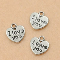 20pcs antique silver plated heart i love you charms pendants for jewelry making craft diy handmade 12x11mm