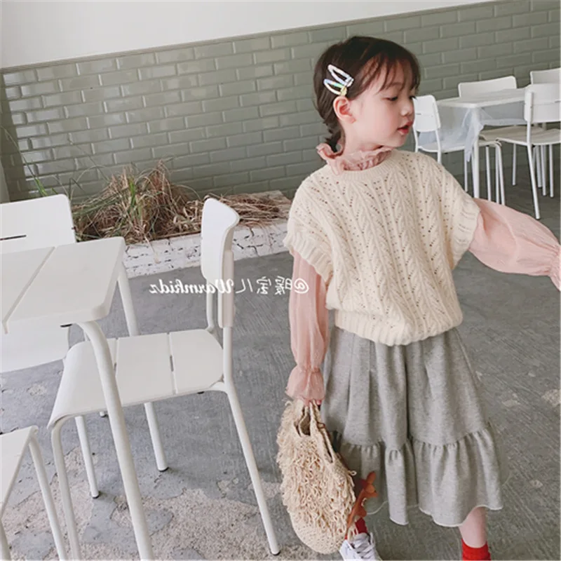 Свитер для девочек однотонный топ без рукавов жилет коллекция 2019 года Детский