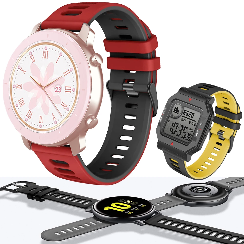 

22 20MM Sports Colorful Silicone Band For Huami Amazfit Stratos 3 GTR 42 47MM Bip S Neo GTS 2 LS05 Replacement Strap Smart Watch