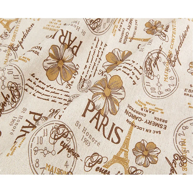 Ткань из хлопка и льна с принтом Париж в стиле ретро | Дом сад