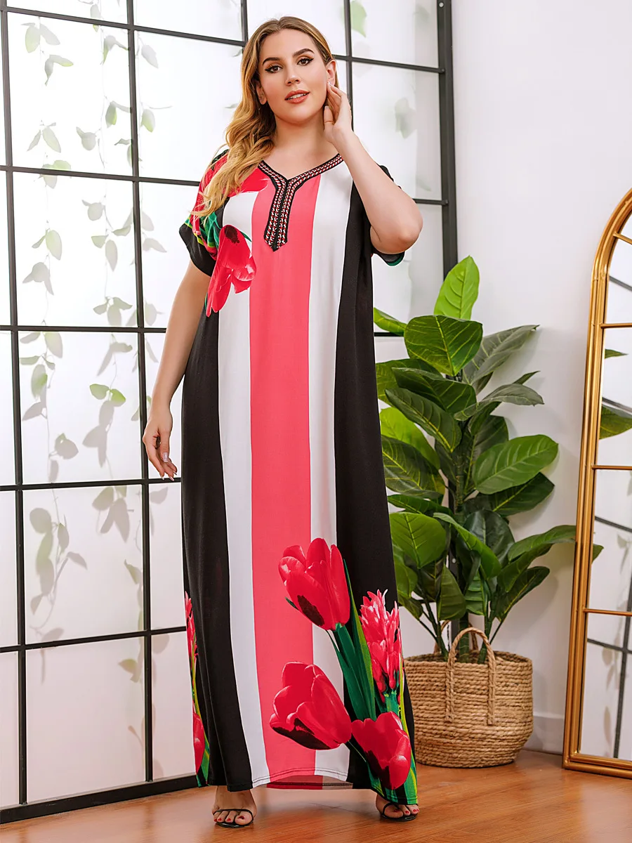 

Elegant Women Cotton Muslim Abaya Dress Print Islamic Clothing Ramadan Musulman Turkey Moroccan Kaftan Maxi Hijab Vestidos Robe