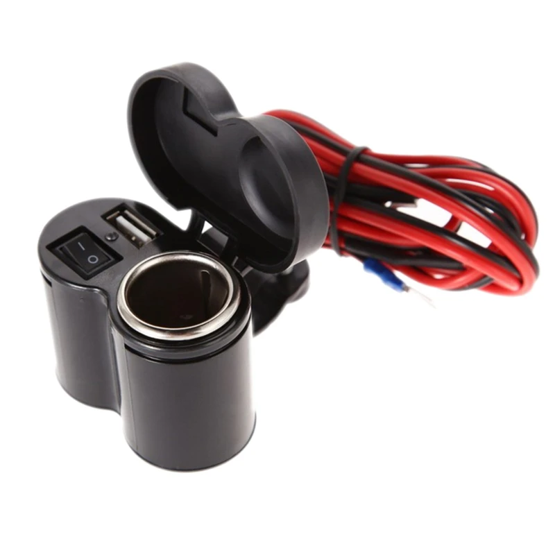 

Universal 12-24V Waterproof Motorcycle Scooter Handlebar USB mobile phone Charger Adapter Clamp with USB Cigarette Light