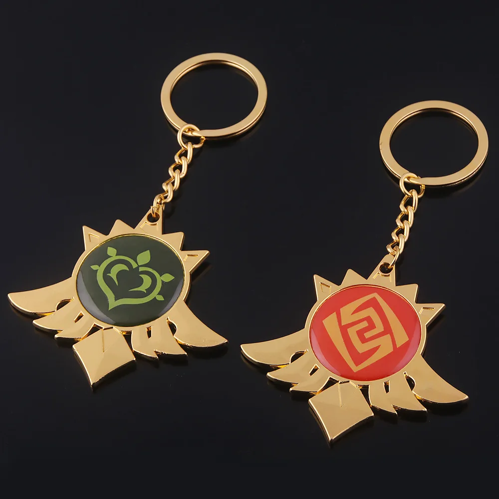

Fashion Anime Genshin Impact Metal Jewelry Keychains Cosplay Key Chain 7 Element Weapons Eye of God Accessories Kids Toys Gifts