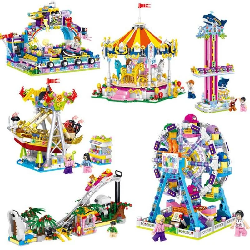 

Girls Friends Series Amusement Park Carousel Pirate Ship Ferris wheel Model Building Blocks Bricks Playground Toy For Child Gift