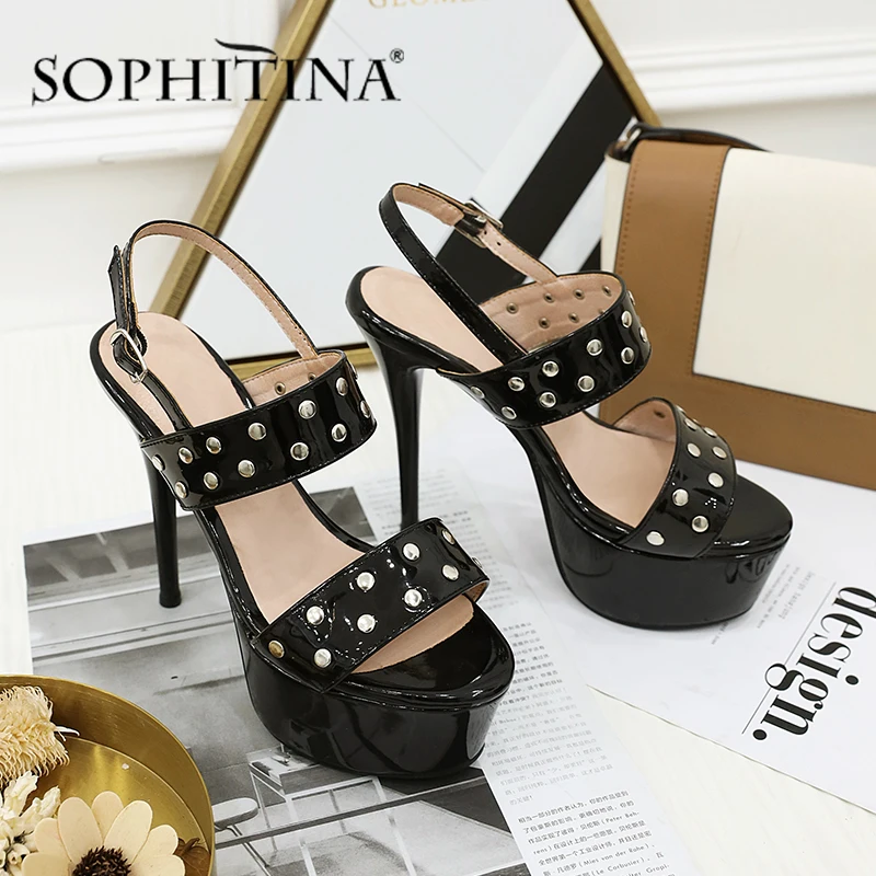 SOPHITINA Western Style Women Pumps New Buckle Strap Platform Rivet Decoration Fashionable Mature Shoes Thin Heels PO458 | Обувь