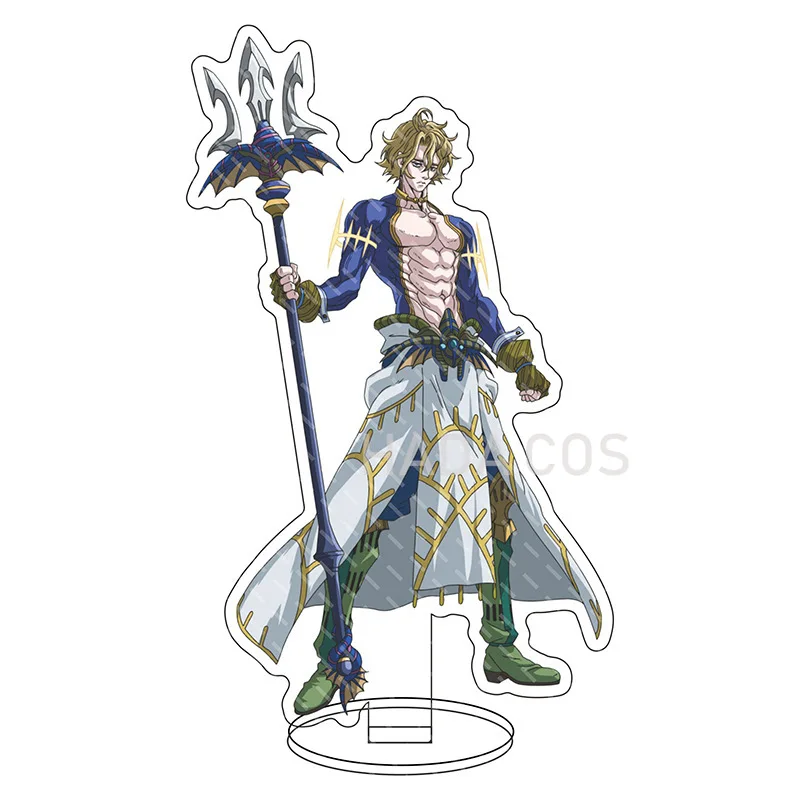 Модель стенда Anime Figure Record of Ragnarok Cosplay Brunhild Sasaki Kojiro Poseidon Shiva Shakya Lubu с акриловой пластиной на столе в виде декора.