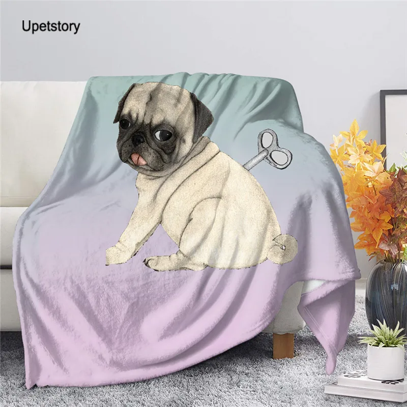 

Upetstory-Manta con estampado de perro Pug para adultos y niños, Sábana de cama, funda de forro polar para sofá, siesta, hogar