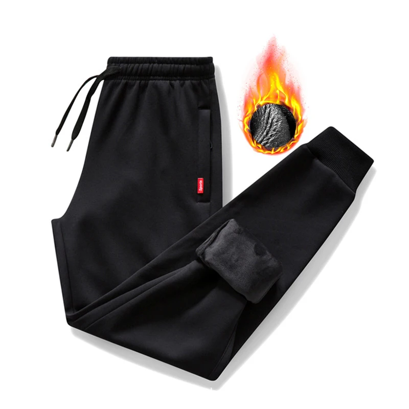 

Толстые флисовые штаны для бега, мужские хлопковые брюки, мужские зимние теплые бархатные спортивные брюки, спортивный костюм с эластичной талией, зимние повседневные брюки