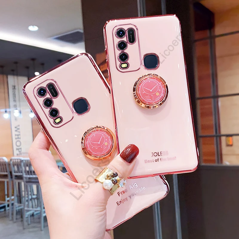 Чехол для Vivo Y51 X50 Pro Plus iQOO 5 U3 Z6 V51 S7E Y95 Y97 Y85 S1 X30 X27 чехол Elecplating крышка кольцо часы