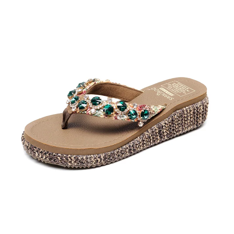 

On A Wedge Rubber Flip Flops Female Shoes Womens Slippers Outdoor Platform Luxury Slides Med Hawaiian 2021 Designer Glitter PU F