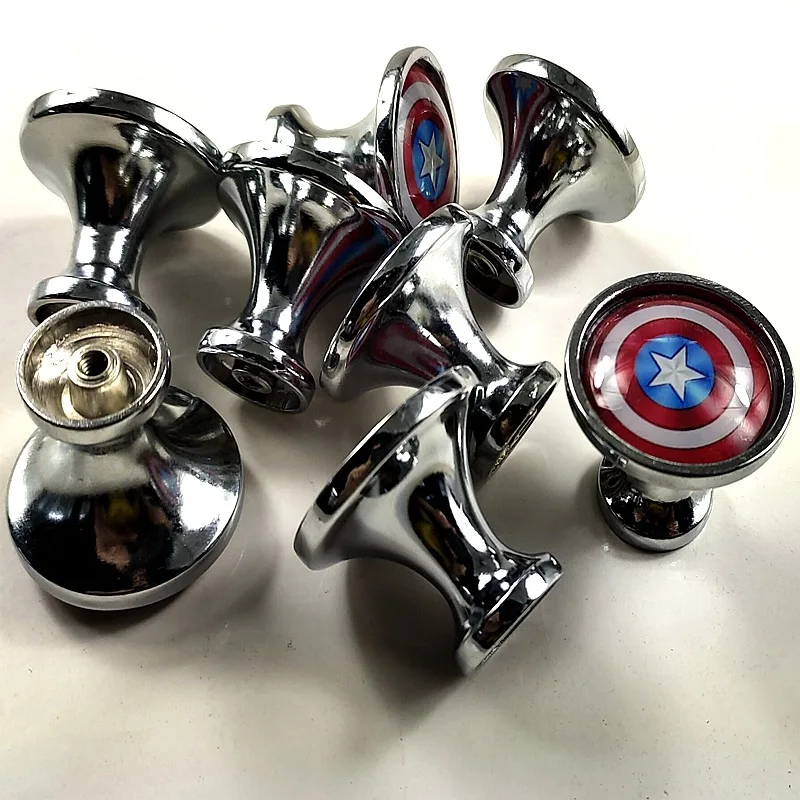 

JD 10PCS Captain America Shield Single Hole Drawer Cabinet Door Knob Furniture Handle DIY Marvel Wardrobe Hardware