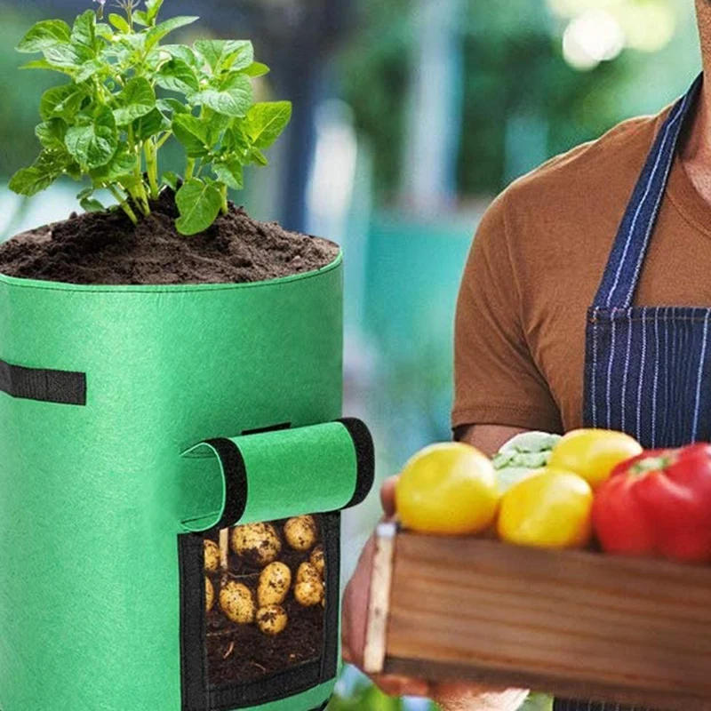 

5 Packs of 10 Gallon Plant Growth Bags for Potatoes, Carrots, and Tomatoes with Harvesting Window and Handle