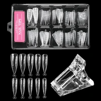 100pcsbox acrylic fake nail tip full cover manicure tools dual forms nail extensions art mold with clip nail