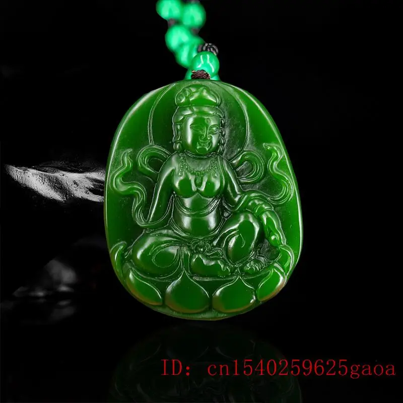 

Зеленая нефритовая подвеска Гуаньинь, натуральное ожерелье, китайские Подарки, резной жадеит, модные ювелирные изделия, буддистский амулет