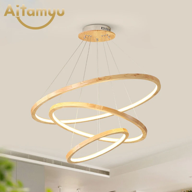 Современные деревянные светодиодные подвесные светильники кольцевые