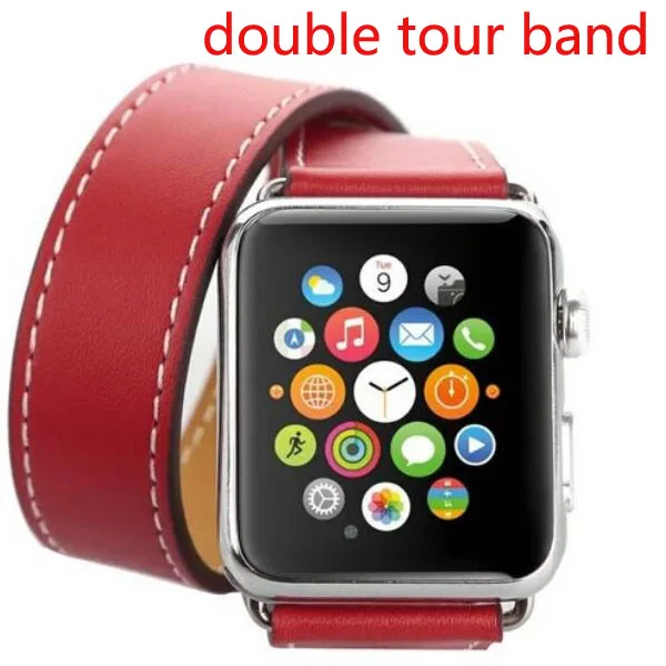 double tour red Один тур из натуральной кожи ремешок для наручных часов Apple Watch, версии двойной пряжкой 3/2/1 38 мм 40 мм 42-44 мм, браслет для наручных часов iwatch серии 5 4 - Цвет ремешка: double tour red
