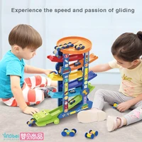 wooden 7 layer ramp race track 6 mini inertia car sliding toy vehiceltrain baby toddler motor skill developmental kids gift