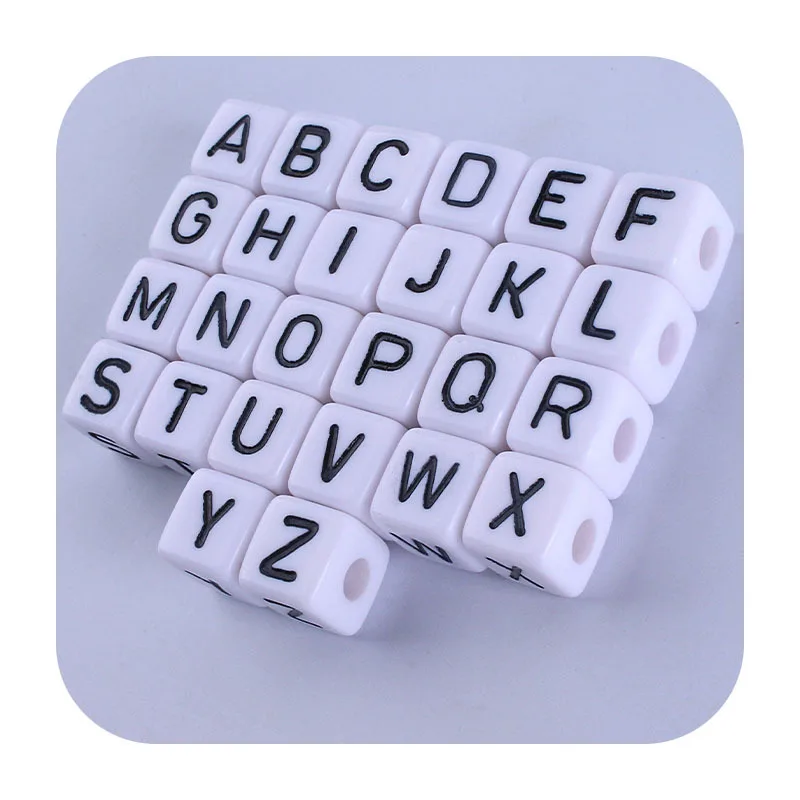 Cuentas de letras acr&iacute;licas para fabricaci&oacute;n de joyas, cuentas de alfabeto de cubo de 10MM, sin BPA, DIY, pulsera, collar masticables, juguete de dentici&oacute;n para beb&eacute;, 100 Uds.-4