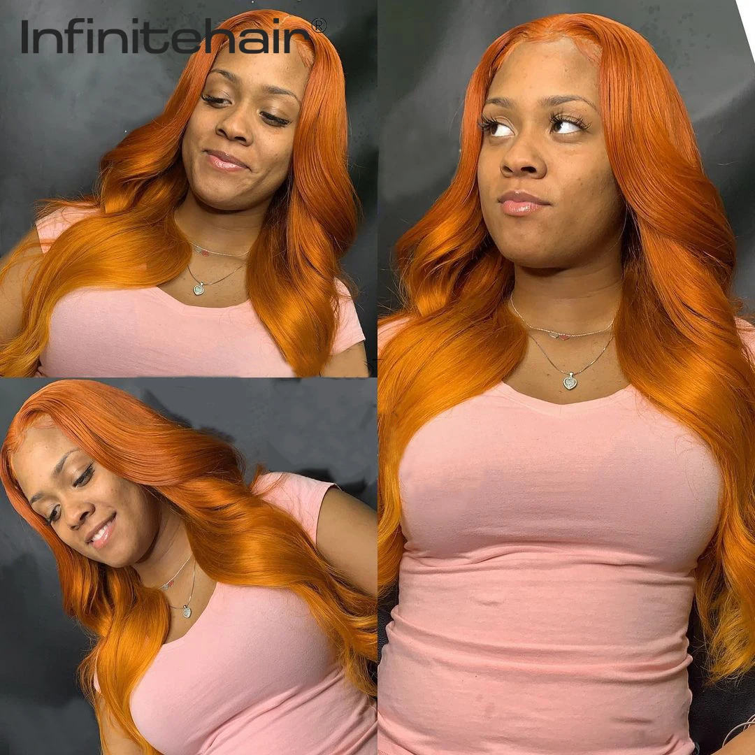 Ginger Wig Orange  Virgin Human Hair Wig Pre Plucked 13*1 T Part Lace Front Wigs for Women Silky Straight Colored Human Hair Wig