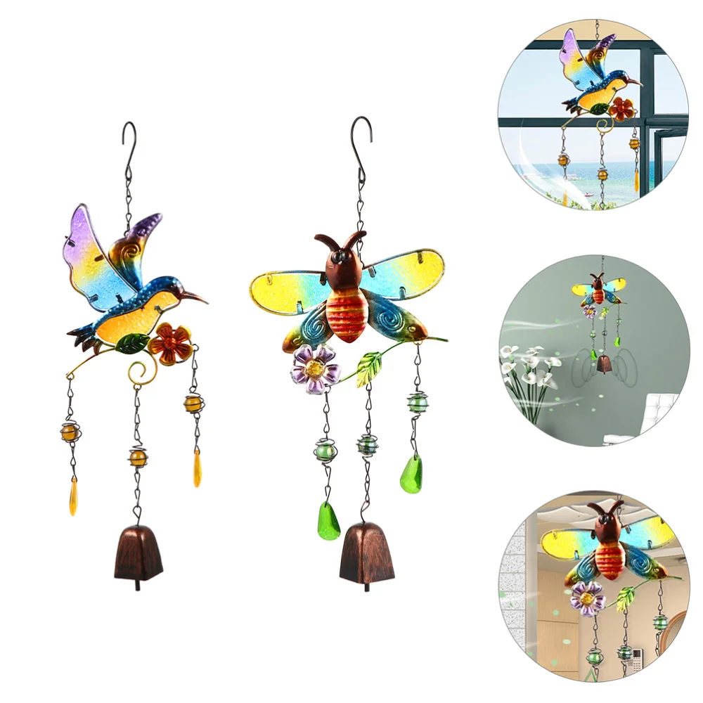 

2pcs Hanging Colorful Glass Wind Chimes Wind BelI for Indoor Outdoor Decoration