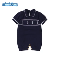 baby rompers boys summer short sleeve jumpsuits sunsuit fashion turn down neck knitted newborn infant overalls one piece clothes