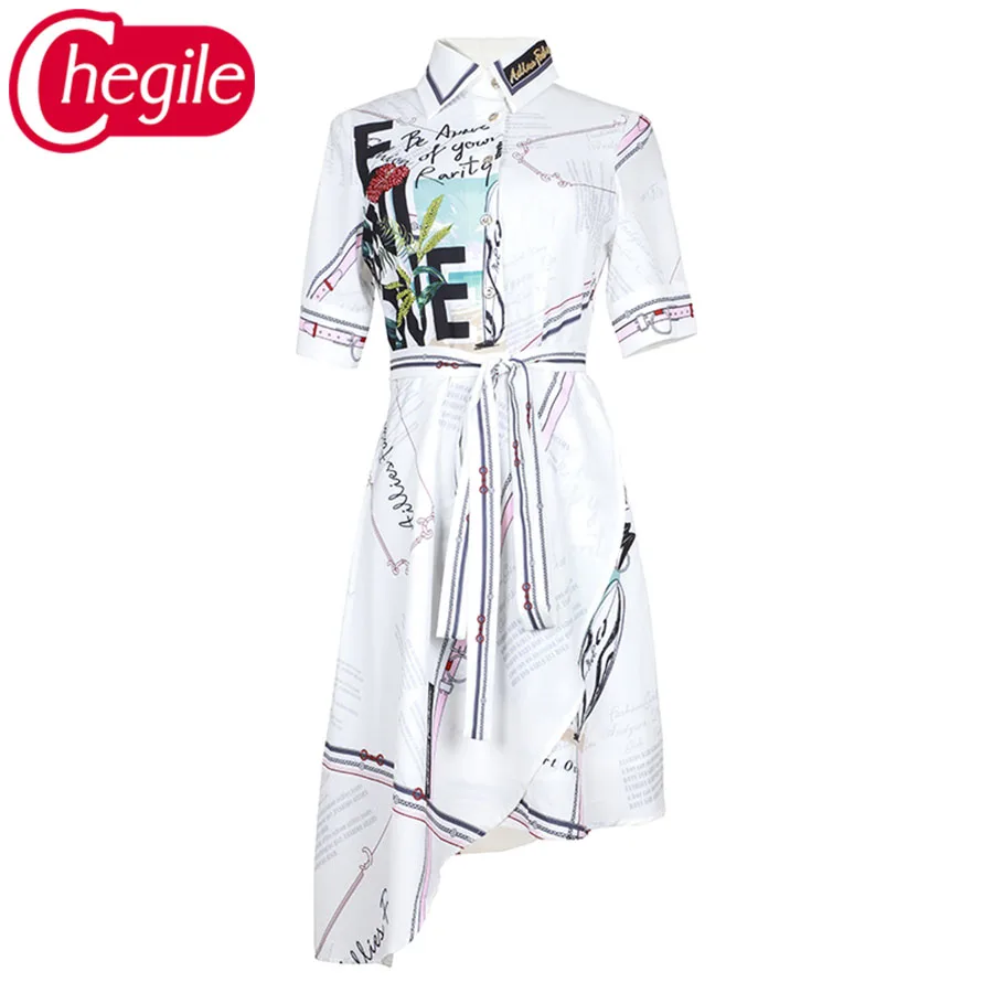 Женские летние платья 2019 Европейский отложной воротник с буквенным принтом