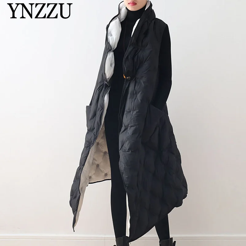 Зимняя модная женская парка без рукавов черный белый Асимметричный пуховой