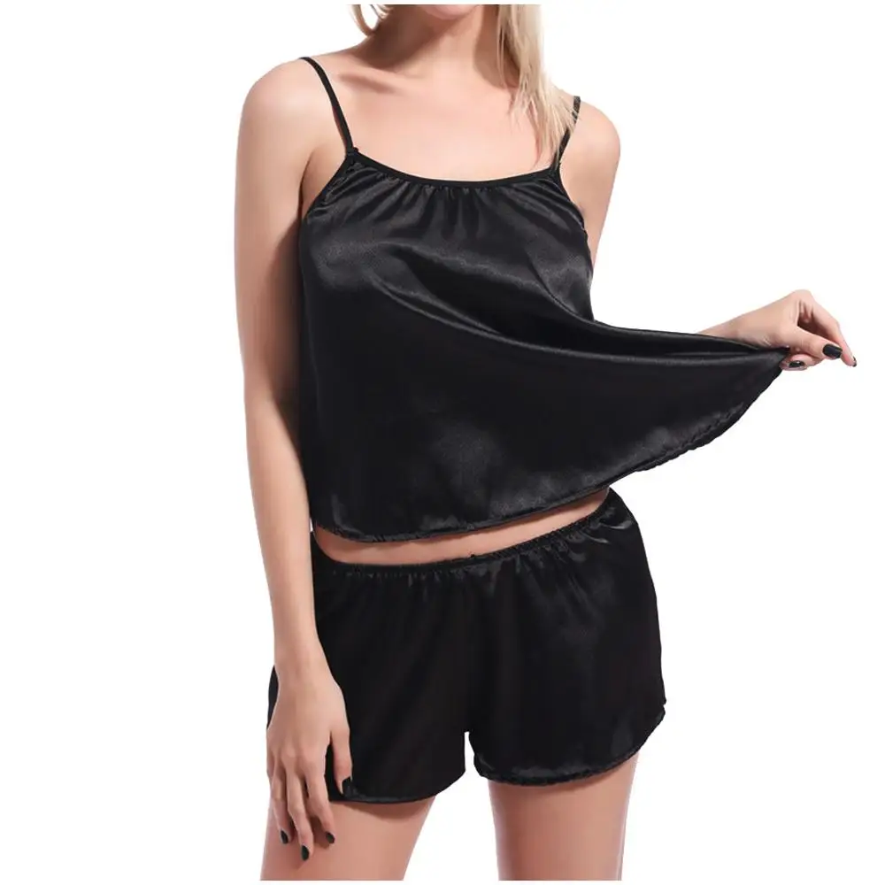Шелковые пижамы для женщин сексуальные черные женские пижамные комплекты лето