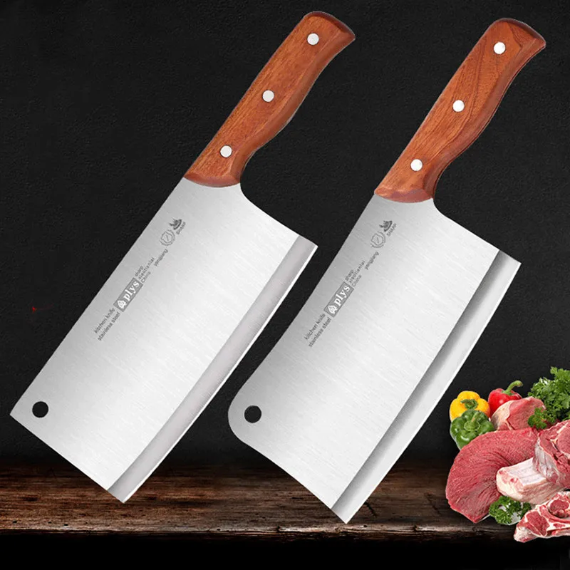 Stainless Steel Kitchen Knife Household Wooden Handle Slicing Set Chopping Cleaver Chef Super Sharp Meat | Дом и сад