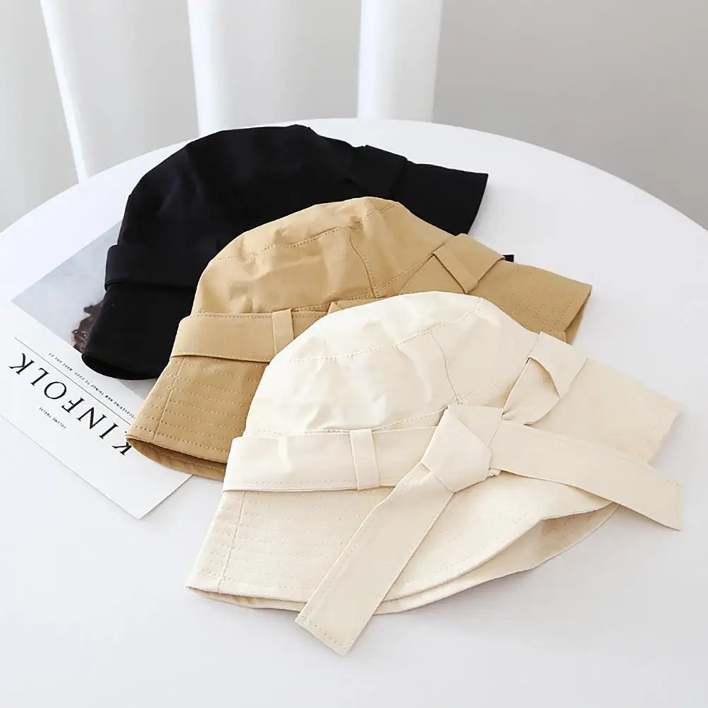 

2021 New Fashion Sun Hat Solid Color All-match Casual Bow Tie Design UV Protection Skin Friendly Women Bucket Hats for Travel