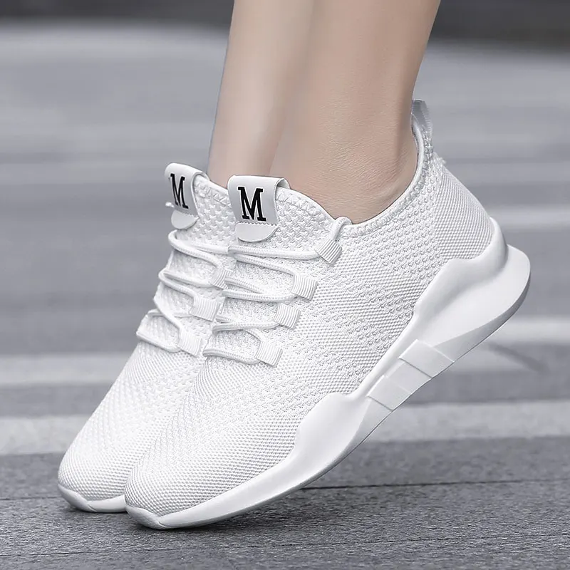 

Fashion Mesh Sneakers Women Flats White Walking Shoes Inside Heighten Shoes Women