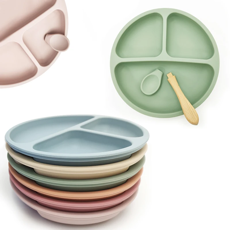 

Baby Safe Silicone Dining Plate Solid Cute Cartoon Children Dishes Suction Toddle Training Tableware Kids Feeding Bowls