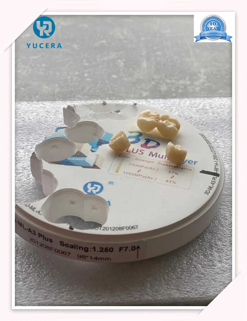 57% Translucent 3D Pro Multilayer Zirconia Disc Block for Dental CAD CAM Solution with 1050Mpa Bending Strength for Crown