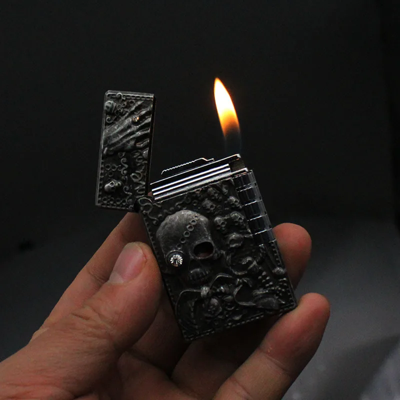 Ветрозащитная зажигалка, надувная Бутановая газовая зажигалка, шлифовальный круг, форма черепа, зажигалка, аксессуары для курения, гаджеты для мужчин