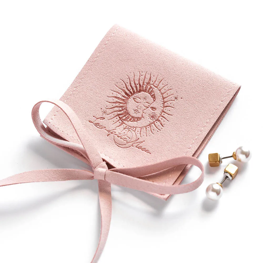 

500pcs Personalized Logo Jewelry pouches personalized envelope bag chic small packaging microfiber Business Earings Bags Bulk
