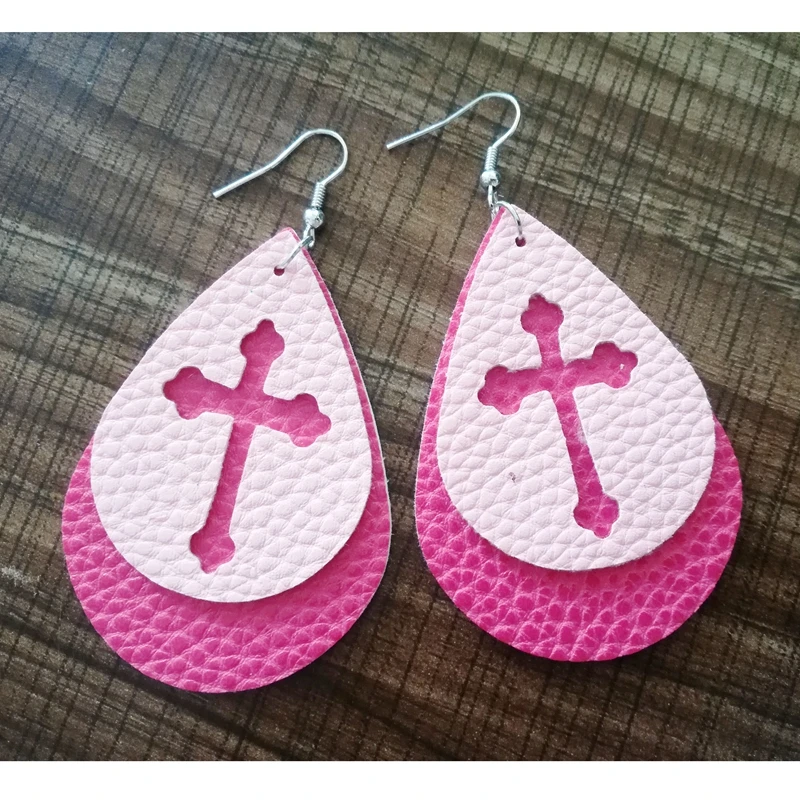 2020 христианские серьги из искусственной кожи с вырезом крестиком блестящие