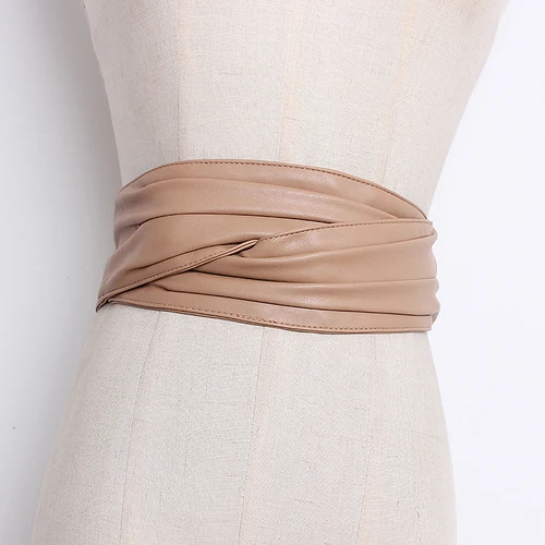 Khaki Модный сморщенный кожаный пояс Женский винтажный Красный Черный двусторонний мягкий корсет из натуральной кожи Эластичный Женский Осенний пояс - Цвет: Khaki