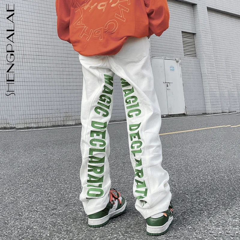 

SHENGPALAE, уличная одежда, джинсы с вышитыми буквами, женские осенние джинсы, новинка 2021, свободные прямые женские джинсовые штаны с высокой тал...