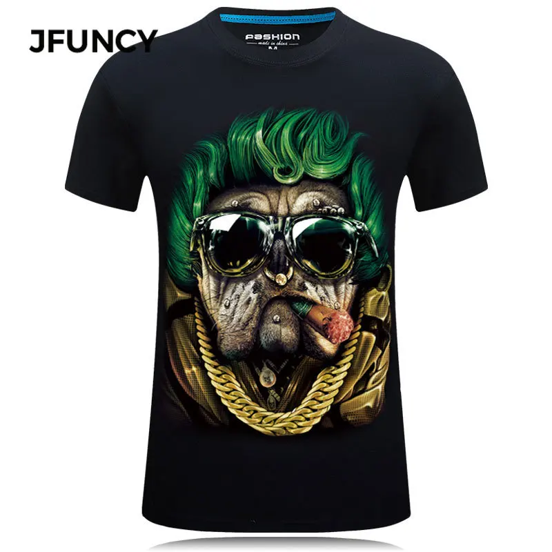 JFUNCY Dog Printing 3D Tshirt Men Graphic T Shirts Summer Short Sleeve Streetwear Male Tee Top Cotton Casual Gothic Man Clothing