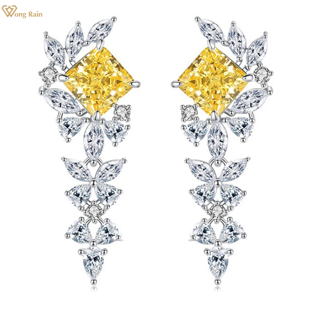 

Wong Rain 925 Sterling Silver Ice Crushed Cut Created Moissanite Gemstone Anniversary Dangle Earrings Studs Fine Jewelry Gift